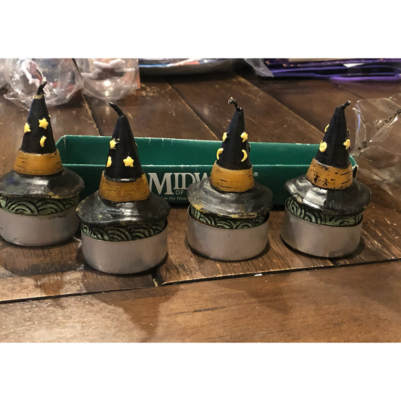NWT Midwest Vintage 90s Halloween Tea‎ Light Candles Witch Hat 4 Witches Decor - Picture 5 of 7